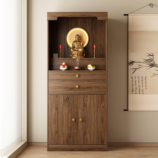 家用带门关公神明供奉佛龛观音菩萨供仙台放财神爷摆放柜桌子一体