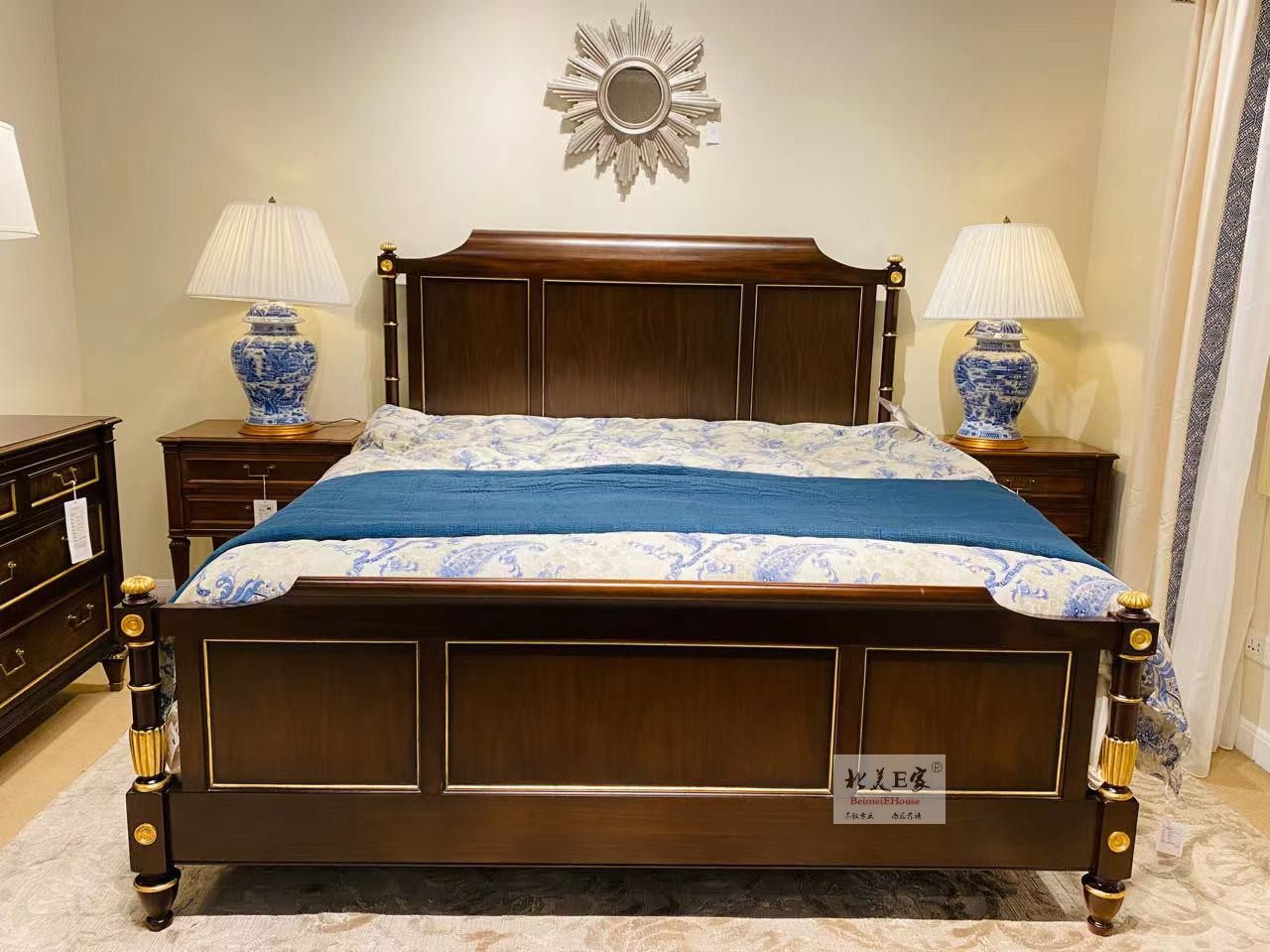 美实克木伊森艾伦床新派庄园描金柱子床新古典雕花6尺皇帝床婚床