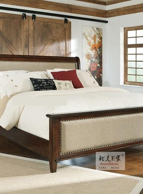 美式乡村har实木主卧双人床ouse简约布艺软包靠背婚床6尺床