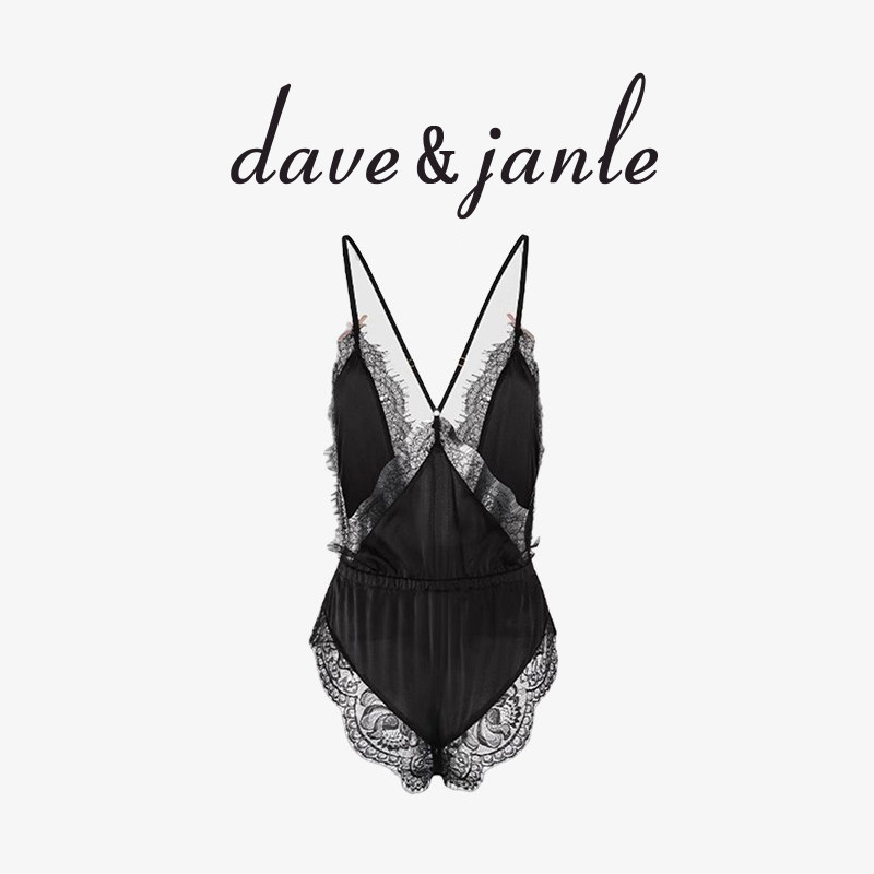 英国 Dave&Janle 性感蕾丝吊带睡衣冰丝深V露背连体衣睡裙礼盒装