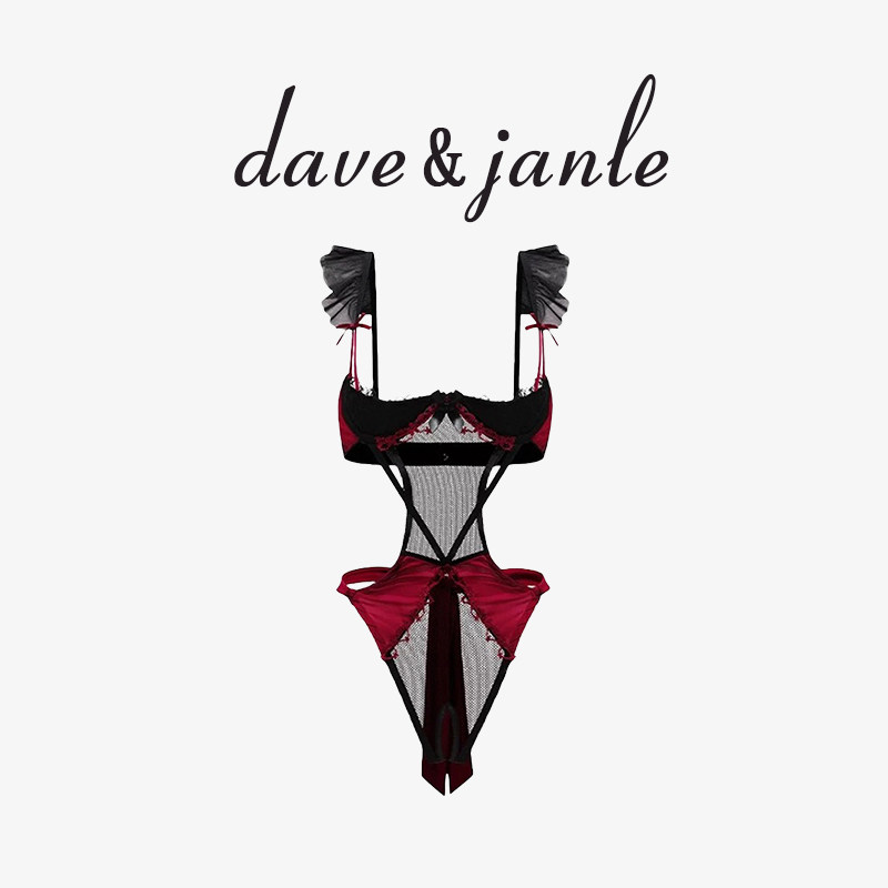 英国 Dave&Janle 性感蕾丝吊带睡衣带钢圈小胸聚拢连体衣礼盒装