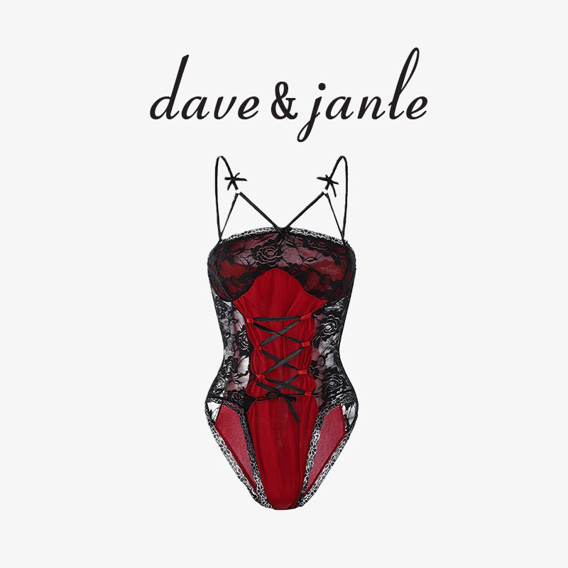 英国 Dave&Janle 性感蕾丝透视吊带圣诞兔女郎开档连体套装礼盒装