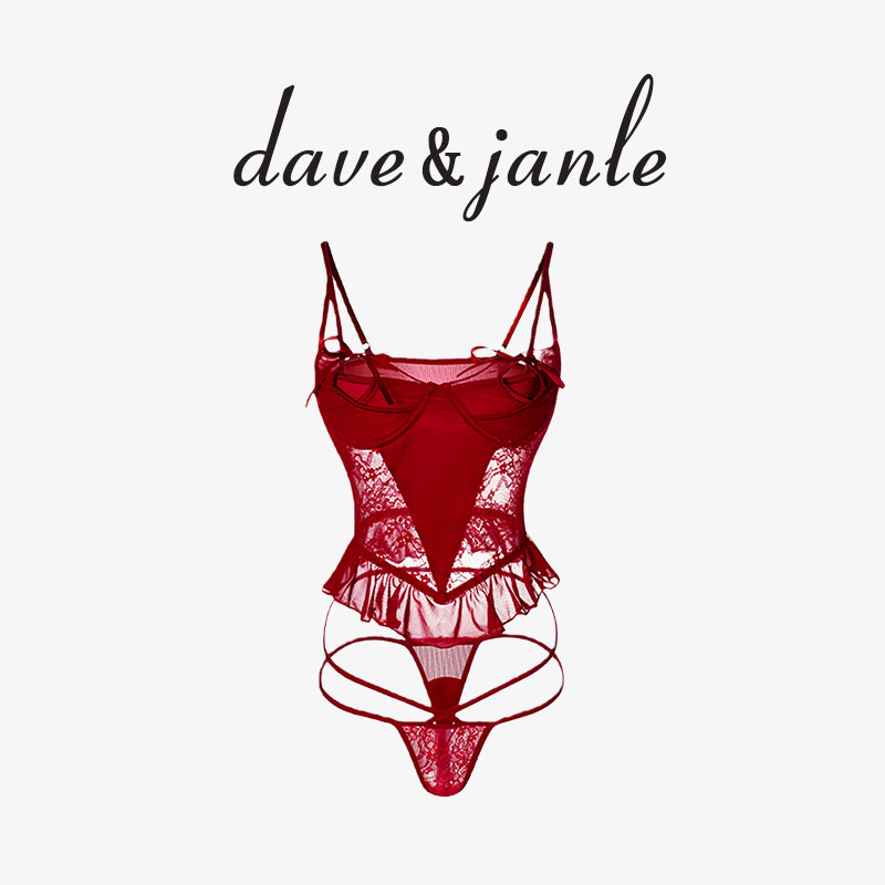 英国 Dave&Janle 性感红色约会战袍连体衣制服诱惑文胸套装礼盒装