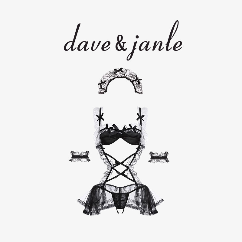英国 Dave&Janle 免脱火辣睡衣小胸女仆可外穿连体开档纯欲礼盒装