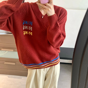 A6909 含100绵羊毛 昕霏工厂店锁秋日叠穿ｖ领长袖 休闲保暖毛衣