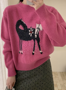 Houli·厚厘一马当先卡通提花加厚毛衣针织衫含100绵羊毛WZ627