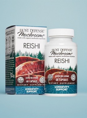 美国代Reishi 成人灵芝胶囊蘑菇家人免疫健康60粒Host Defense