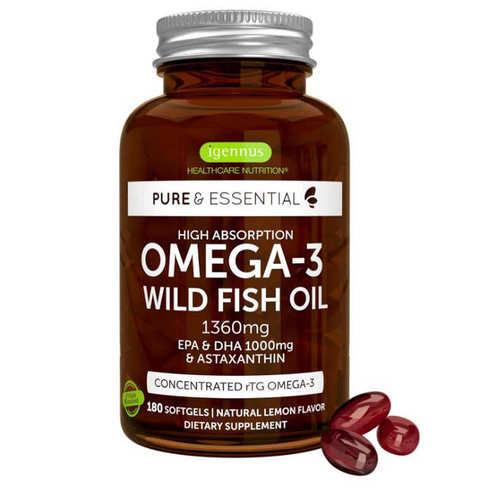 成人鱼油美国Pure Omega 3三酸甘油酯 野鱼油 1360毫克虾青素