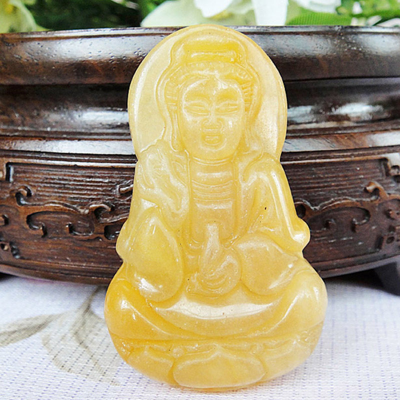 老黄玉黄玉观音吊坠 黄龙玉项链