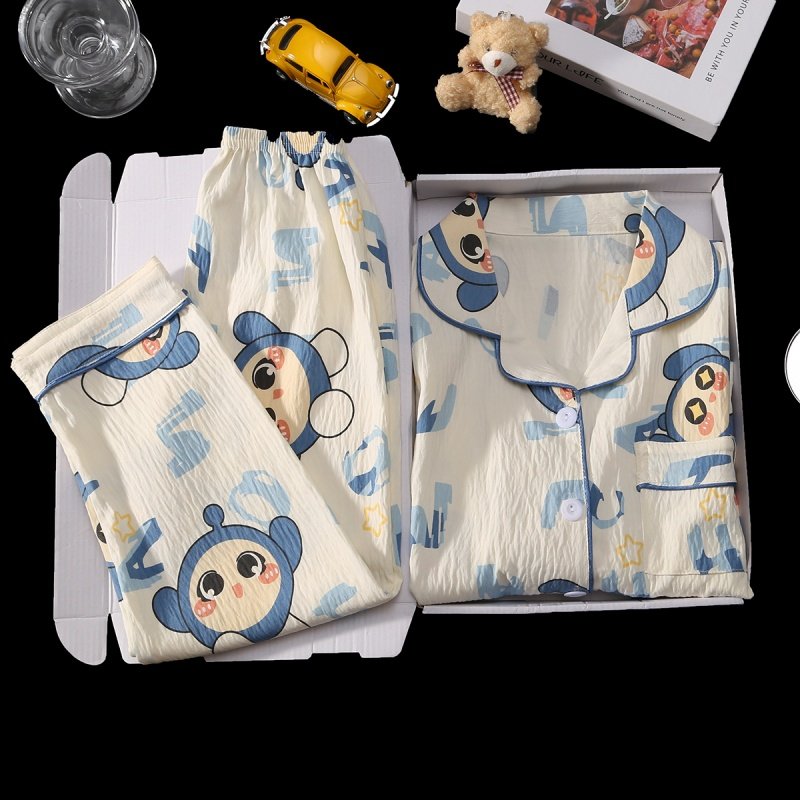 儿童睡衣男童春秋薄款云朵棉翻领长袖蛋仔卡通可爱男孩套装家居服,童装/婴儿装/亲子装,家居服套装,淘宝优惠券,粉丝福利购,淘宝优惠卷