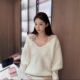 慎婕同款 2026春新款 V领毛衣宽松肌理蕾丝拼接毛织上衣女小众设计