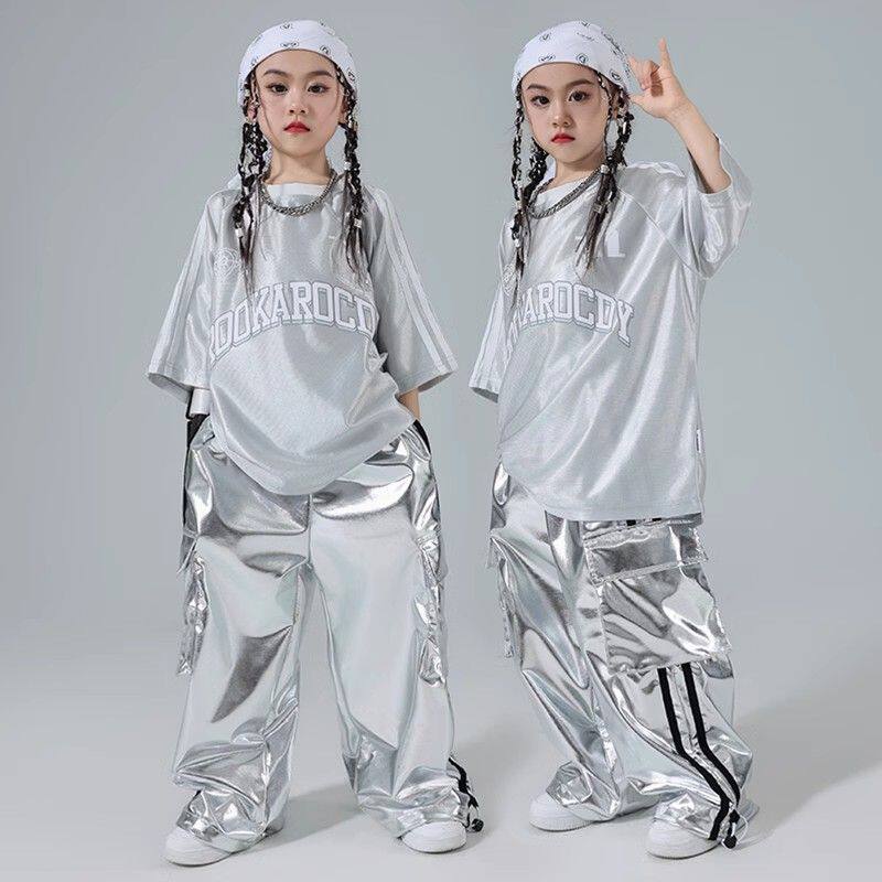 童装女孩套装银色街舞