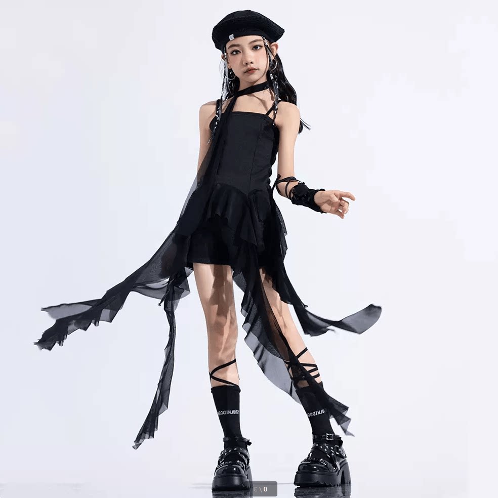女童爵士舞吊带连衣裙服装套装