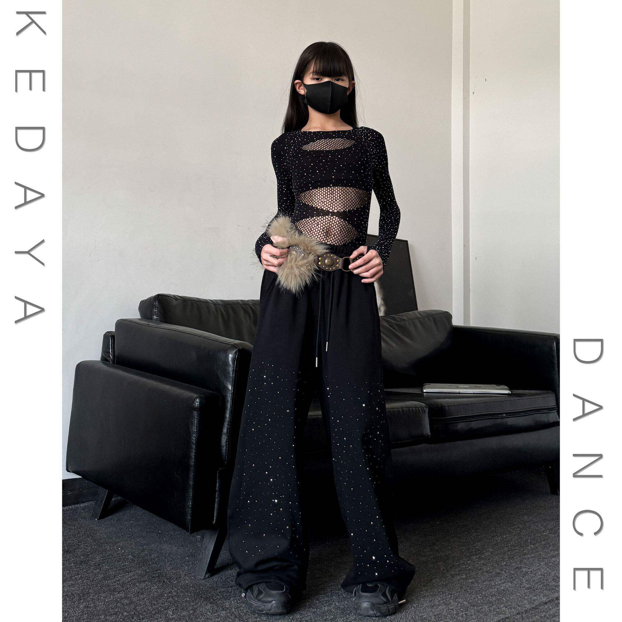 儿童女童爵士舞服少儿舞蹈服网纱满钻连体衣满钻卫裤演出服套装