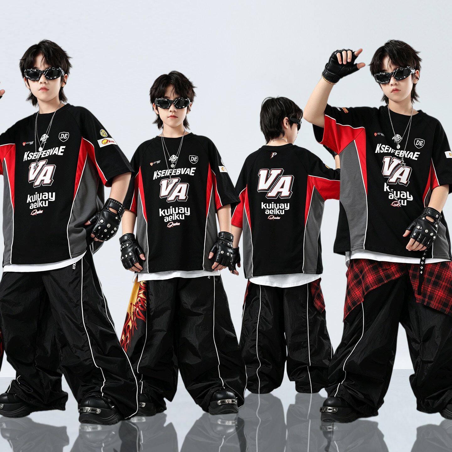 儿童街舞演出服嘻哈男童潮牌短袖套装少儿hiphop舞蹈表演服装时髦