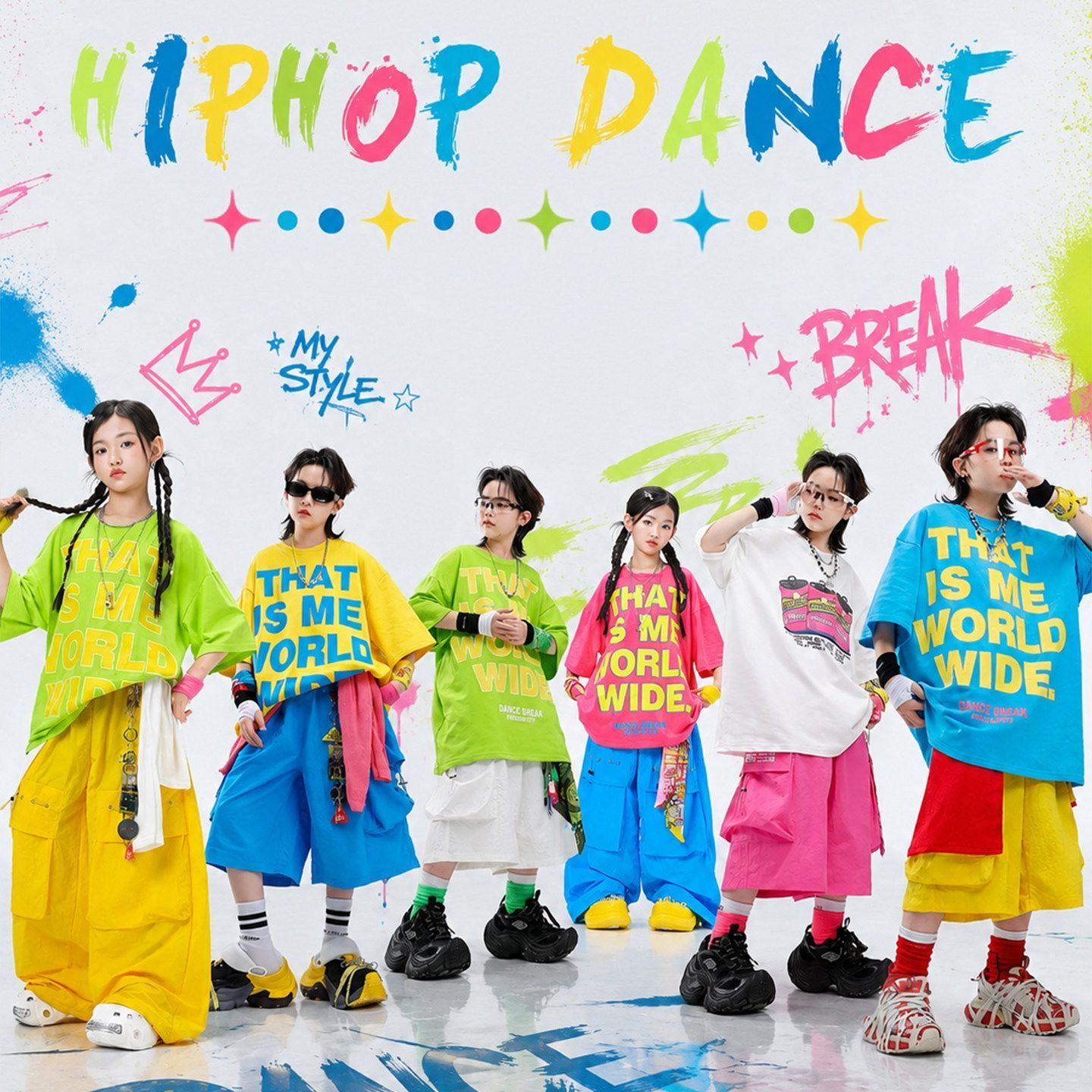 街舞儿童潮服多巴胺少儿hiphop舞台表演时髦男女童爵士演出服炸街