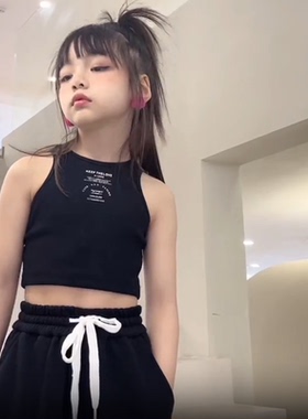 2025夏季女中大童宝宝纯棉工字背心吊带运动街舞爵士舞上衣亲子款