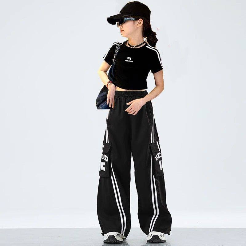 女童爵士舞套装jazz高腰露脐2025新款儿童舞蹈服练功嘻哈街舞表演