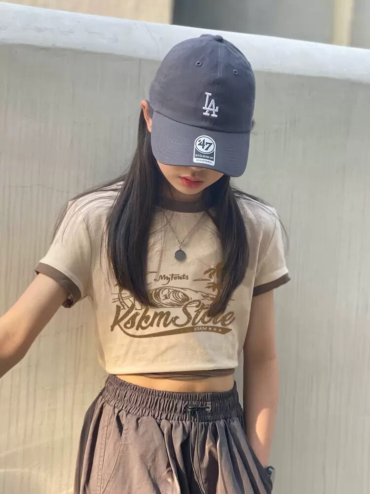 女大童短款t恤短袖露脐上衣夏季新款洋气甜酷潮儿童打底衫亲子装