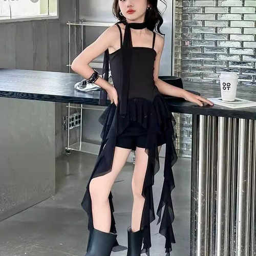 吊带夏季街舞主持人白色儿童裙子