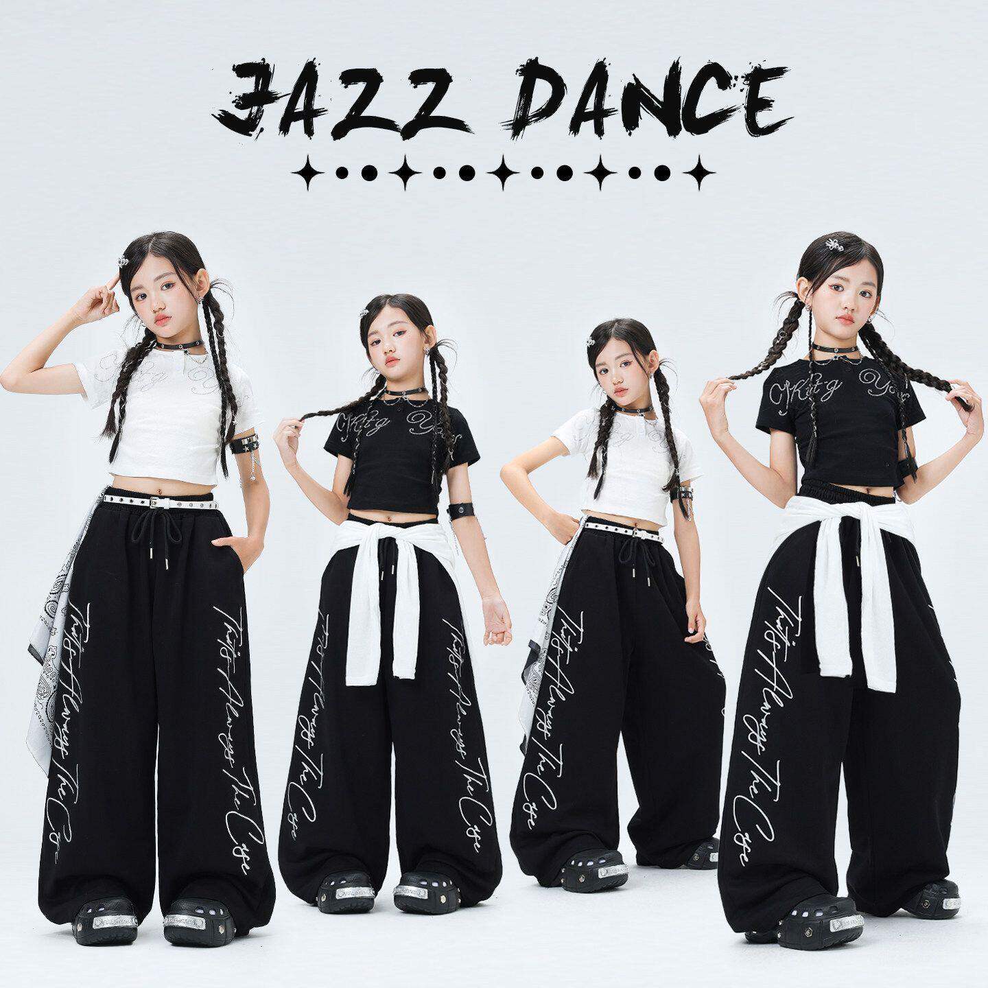 爵士舞女童服装儿童街舞练功服少儿jazz舞蹈表演时髦露脐上衣穿搭