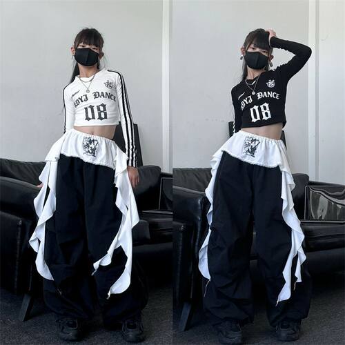 秋季新款童装潮酷女童学院风长袖T飘带腰封伞兵裤舞蹈演出服套装