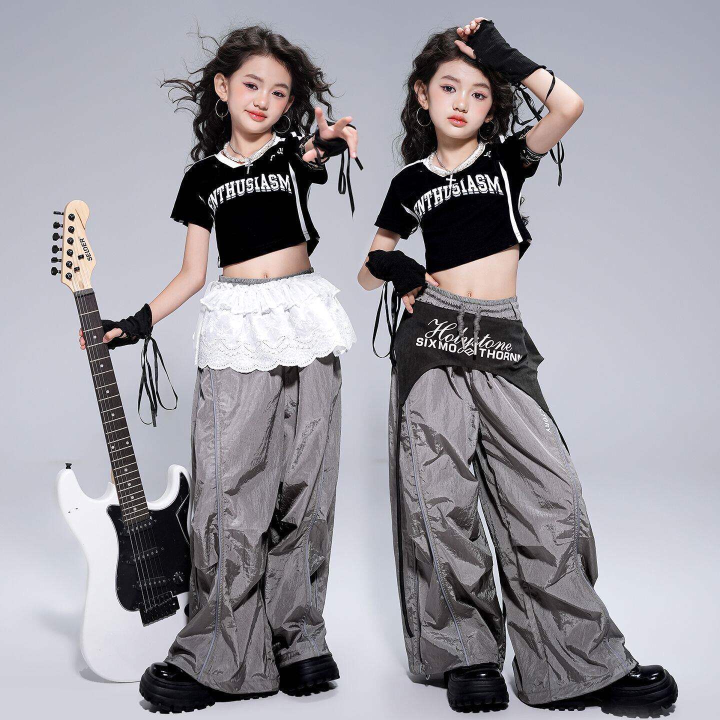 女孩子爵士舞服装韩版女童甜酷露脐上衣舞台走秀潮服街舞表演出服