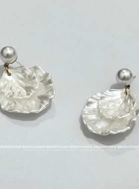 超仙双贝壳珍珠耳环时尚百搭洋气耳钉甜美气质耳夹无耳洞女