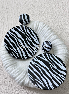 走秀款斑马纹圆形耳环女耳坠气质韩国个性潮夸张耳饰品无耳洞耳夹