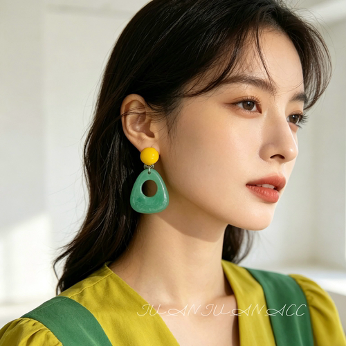 韩国ins百搭耳饰晕染几何镂空气质小众个性复古耳环耳夹无耳洞女