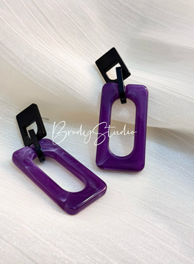 紫色晕染几何独特耳环小众设计气质耳钉夸张气质百搭耳饰