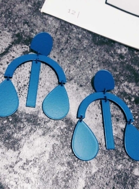 中餐厅明星同款夸张蓝色耳环坠耳钉韩国个性百搭气质耳饰耳坠