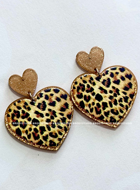BRODY STUDIO梦回千禧爱心豹纹耳环辣妹y2k耳钉古早风复古耳饰