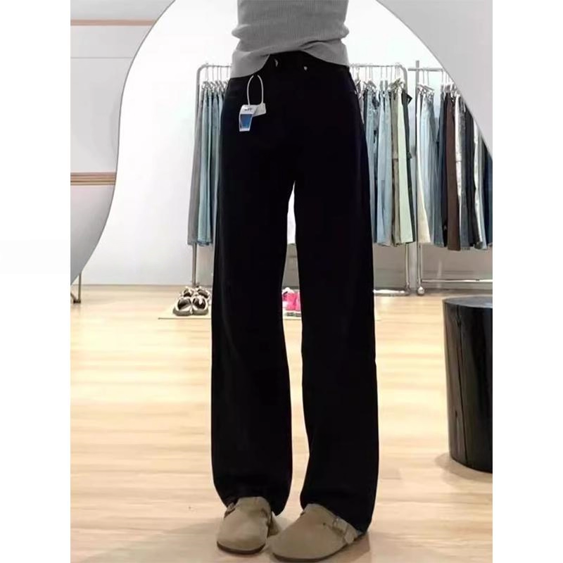 三只老熊黑色窄版阔腿牛仔裤