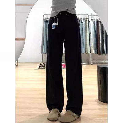 三只老熊黑色窄版阔腿牛仔裤