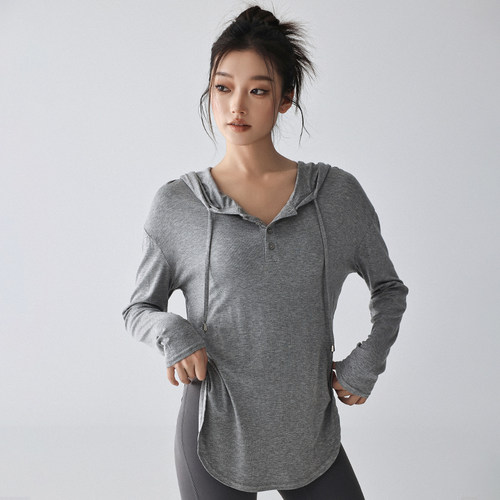 早秋训练健身服上衣女秋冬新款速干跑步运动连帽长袖t恤瑜伽罩衫