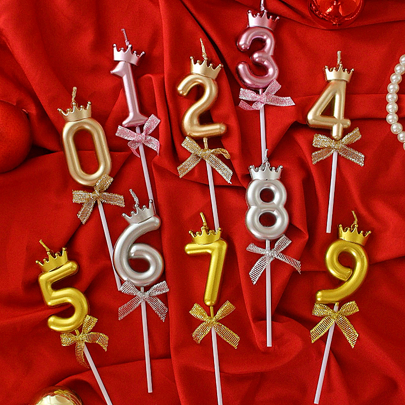 网红蝴蝶结皇冠数字蜡烛蛋糕装饰