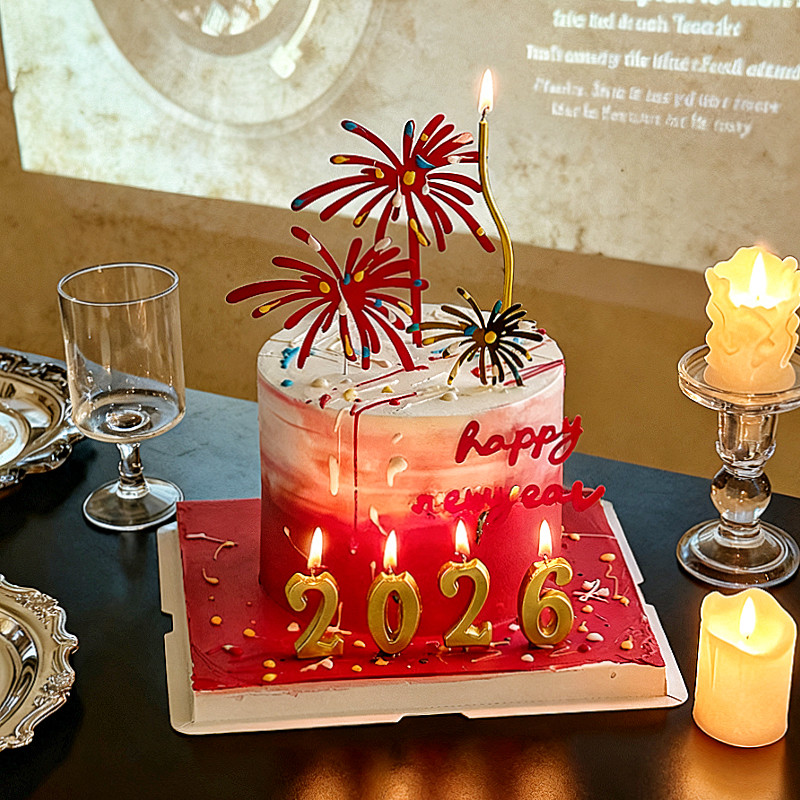 2026跨年数字蜡烛蛋糕装饰摆件马年新年礼花亚克力插牌装扮插件