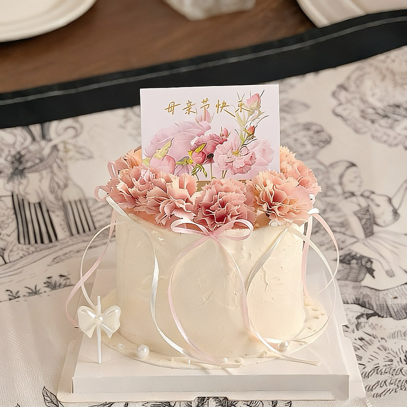 母亲节蛋糕装饰插件仿真康乃馨花束摆件妈妈节日郁金香卡片插牌