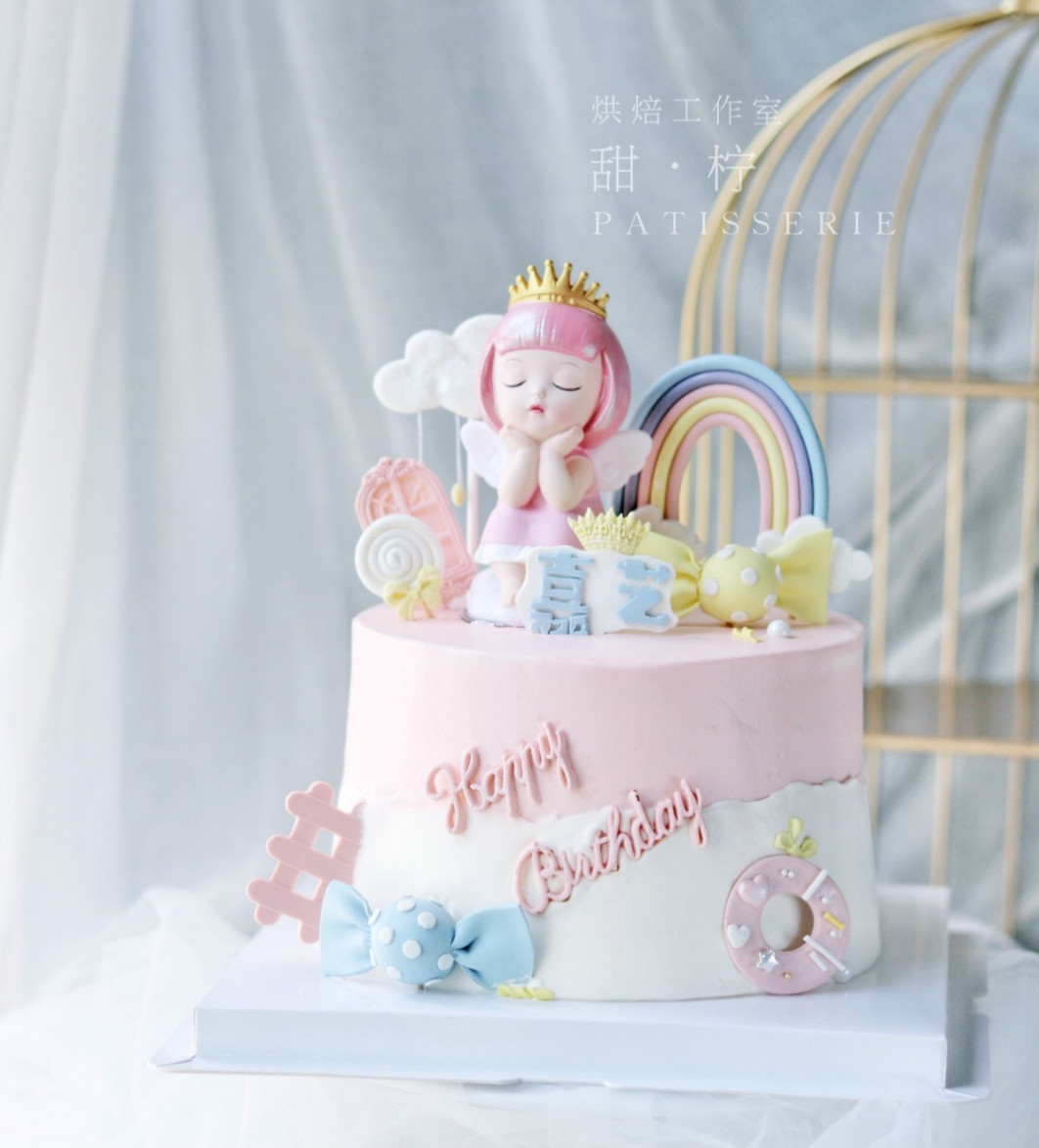 女宝宝生日蛋糕装饰摆件爱莎女孩蛋糕闭眼天使蛋糕女孩生日蛋糕