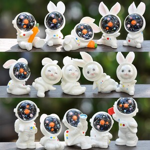 太空宇航员小兔子蛋糕装饰迷你宇航兔宇宙飞船火箭模型儿童摆件