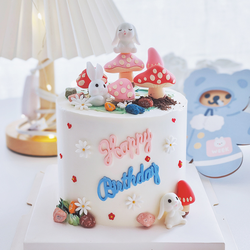 烘焙蛋糕装饰摆件网红蘑菇小兔子韩式胡萝卜生日派对插卡卡通插件