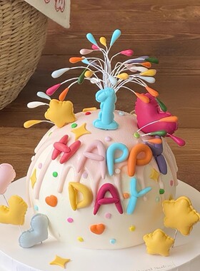 网红同款彩色礼花火生日蛋糕装饰插件happy birthday字母模具烘焙