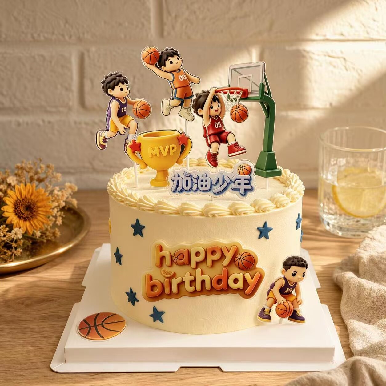 篮球小子蛋糕装饰插件灌篮高手男孩主题生日烘焙篮球鞋插旗插件