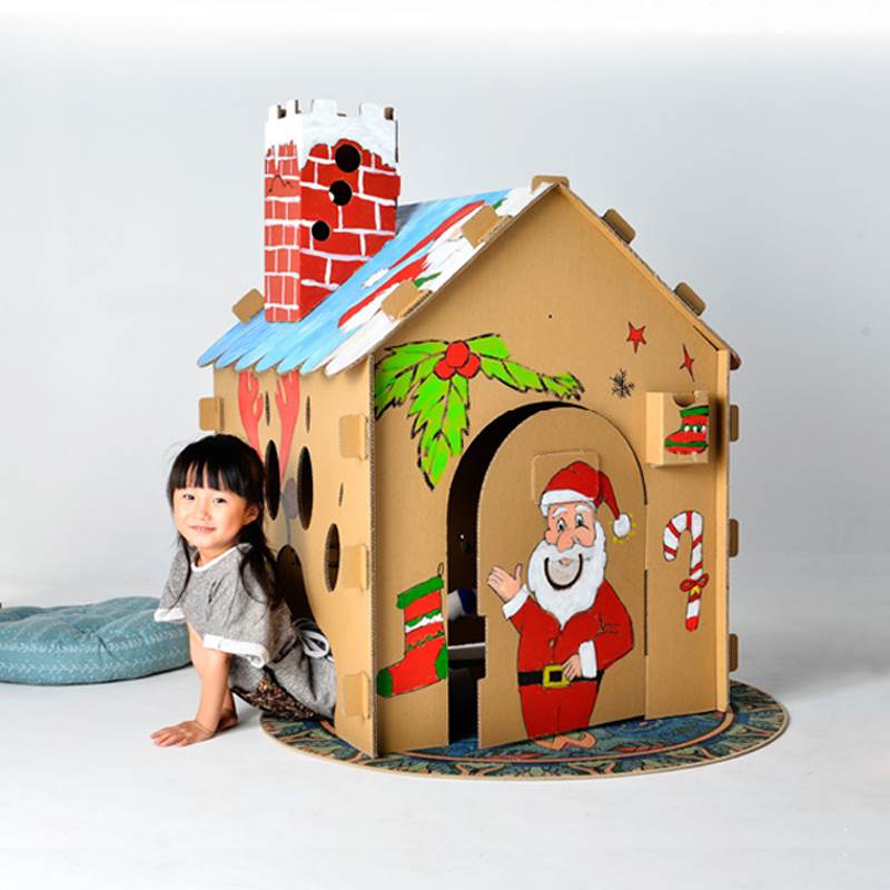 儿童过家家创意玩具diy拼装涂鸦纸箱小房子手工画画涂色纸板屋子