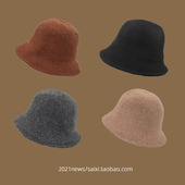 帽子女秋冬季 羊毛日系休闲盆帽小众显脸小渔夫帽冬天保暖水桶帽潮