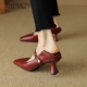 复古方头浅口粗跟单鞋 高跟鞋 2026新款 一字扣带可踩跟玛丽珍鞋