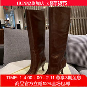 hunnz尖头高筒时装 靴女2025秋冬新款 显腿长高跟不过膝骑士靴