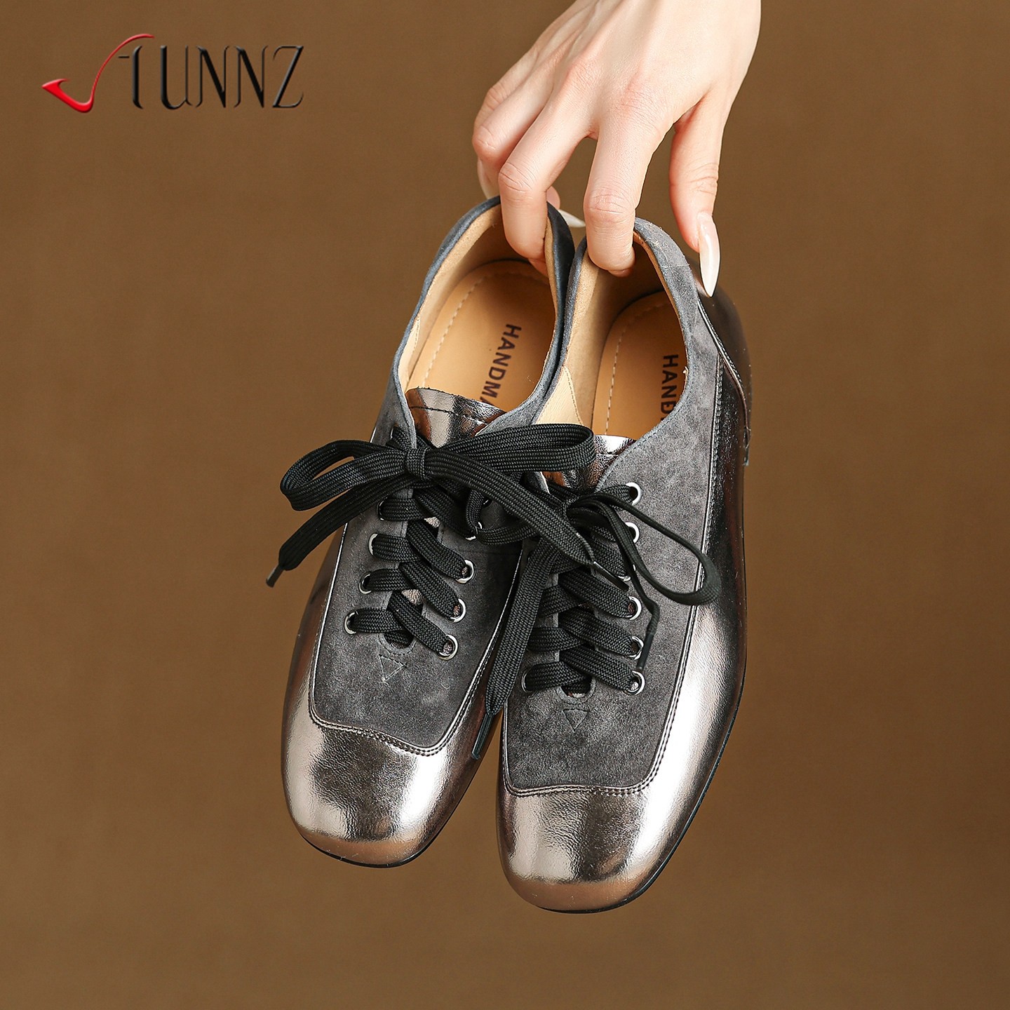 hunnz真皮系带平底小皮鞋女内增高单鞋2026新款春秋方头乐福鞋,女鞋,浅口单鞋,淘宝优惠券,粉丝福利购,淘宝优惠卷