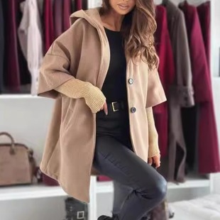 欧美英伦风秋冬宽松立领中袖毛呢外套显瘦气质时尚斗篷大衣女装